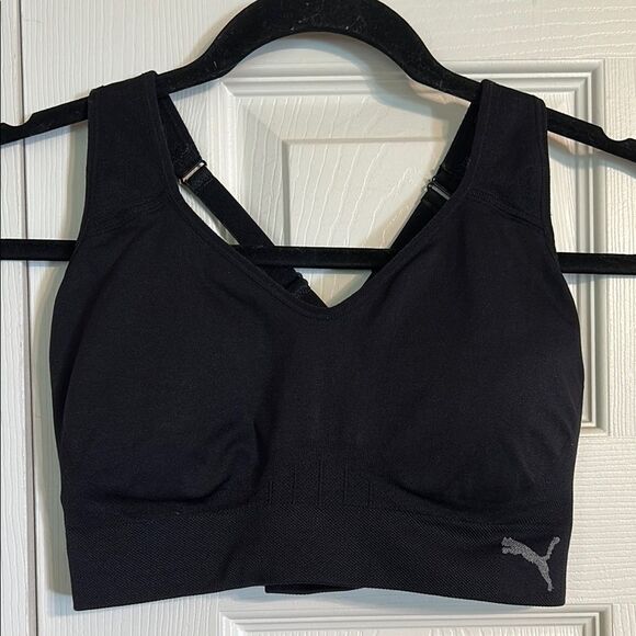 PUMA Black Sports Bra Moisture-Wicking Seamless Breathable Adjustable Large - Picture 2 of 6